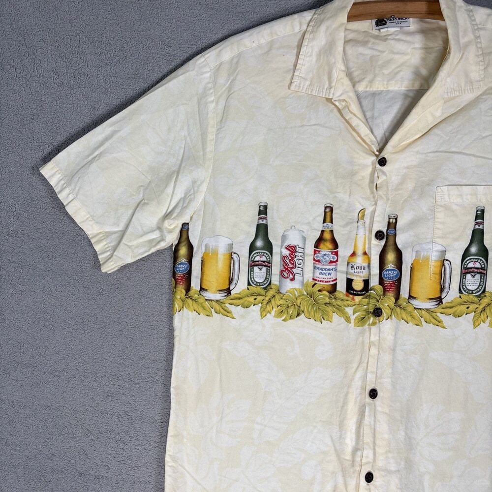 Vintage Aloha Republic Shirt Men’s L Beer Motif Camp Yellow USA Dadcore Resort - Picture 5 of 16